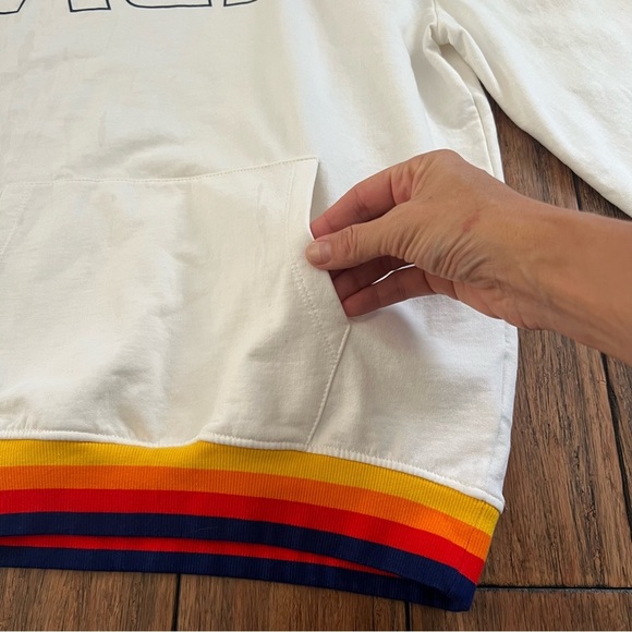 Aldi Gear Retro Hoodie Rainbow Trim Medium Pullover Sweatshirt White Logo Comfy - Picture 2 of 9